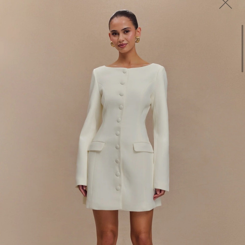 Jolie, Boat Neck Suiting Mini Dress - Ivory